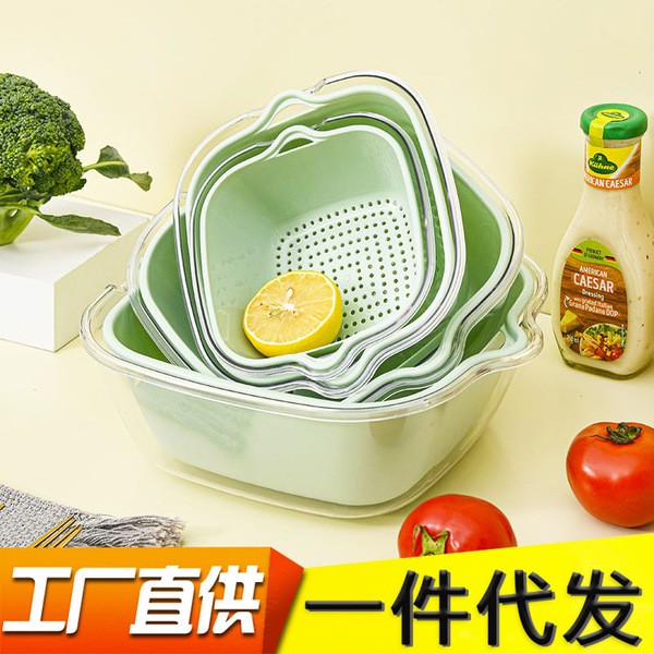 Layer transparent drain basket vegetable washing