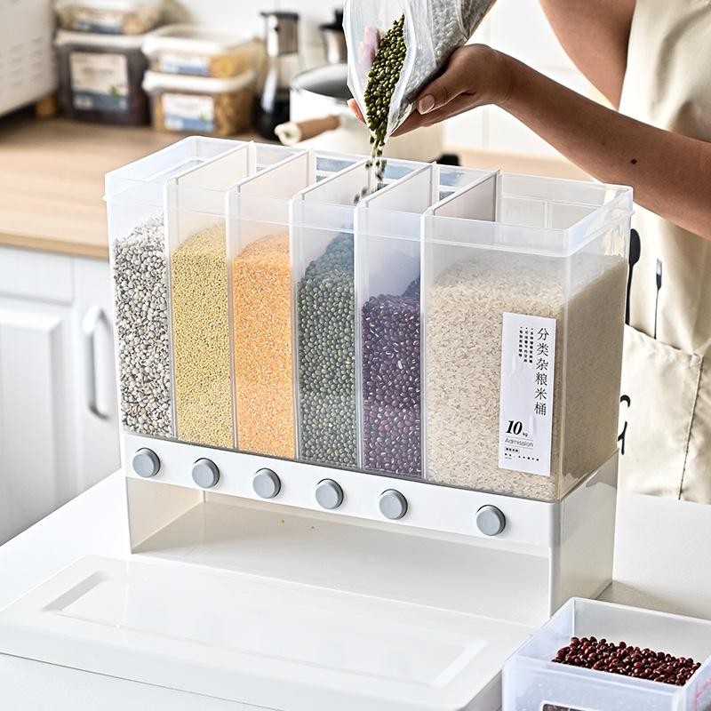 Free Plastic Multi-Function Food Grain Storage Container Grid Rice Bucket
