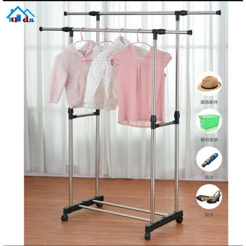 Double Pole Portable Clothes Rack