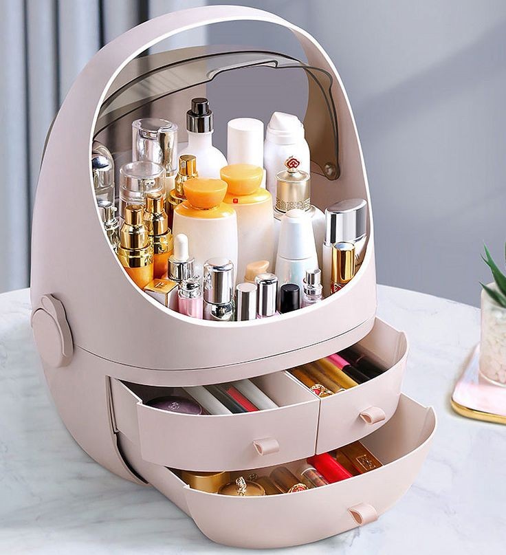 Dust & Water Proof Transparent Large Capacity Makeup Storage Box With Handle